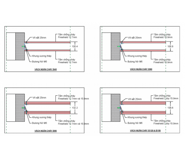Hệ Vách Thạch Cao Chống Cháy EI60